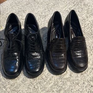 Rockport Women’s Black and Dark Brown Croc-Patterned Shoes 6 - 2 pairs